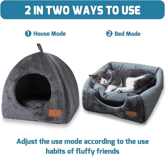 Tents Pet Bed - With Removable & Washable Cushion - Warm & Soft Fleece Fabric - For Cats & Small Dogs - Image 7