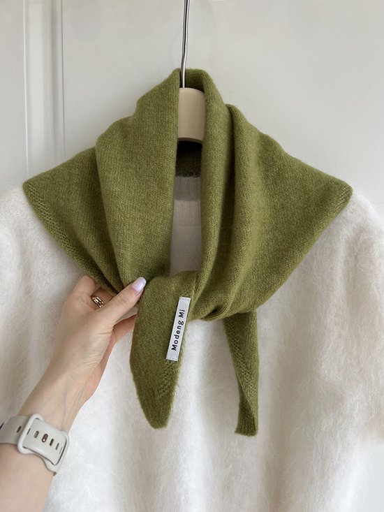 Triangular Knitted Scarf - Soft Acrylic Fabric - As a Scarf, Shawl or Blanket - In Solid Colors - Green - Image 1