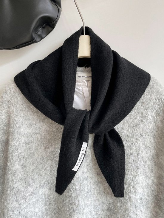 Triangular Knitted Scarf - Soft Acrylic Fabric - As a Scarf, Shawl or Blanket - In Solid Colors - Black - Image 1