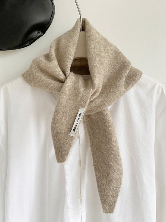 Triangular Knitted Scarf - Soft Acrylic Fabric - As a Scarf, Shawl or Blanket - In Solid Colors - Khaki - Image 1