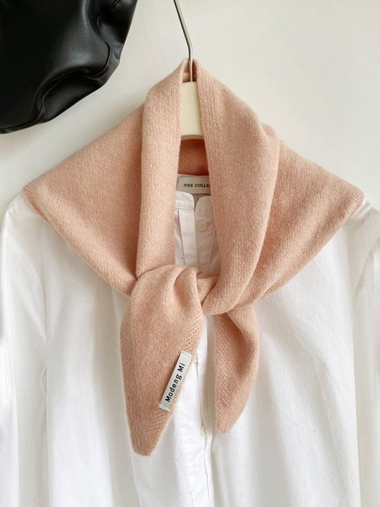 Triangular Knitted Scarf - Soft Acrylic Fabric - As a Scarf, Shawl or Blanket - In Solid Colors - Pink - Image 1