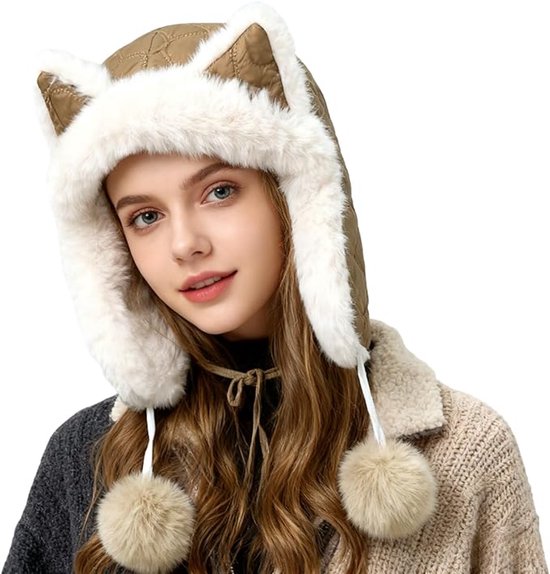Fleece winter hat - Warm hat with thickened ear flaps - Soft, comfortable and frost-resistant - Stylish winter accessory - Color: Khaki - Image 4