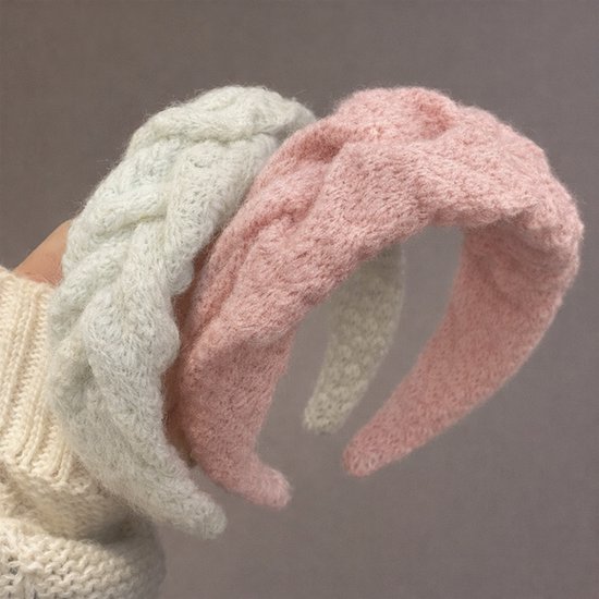 Headband - Set of Two - Retro Style with Ruffles - Elegant and Stylish Headband for Women - Suitable for Parties, Daily Wear and Special Occasions (White + Pink) - Image 1