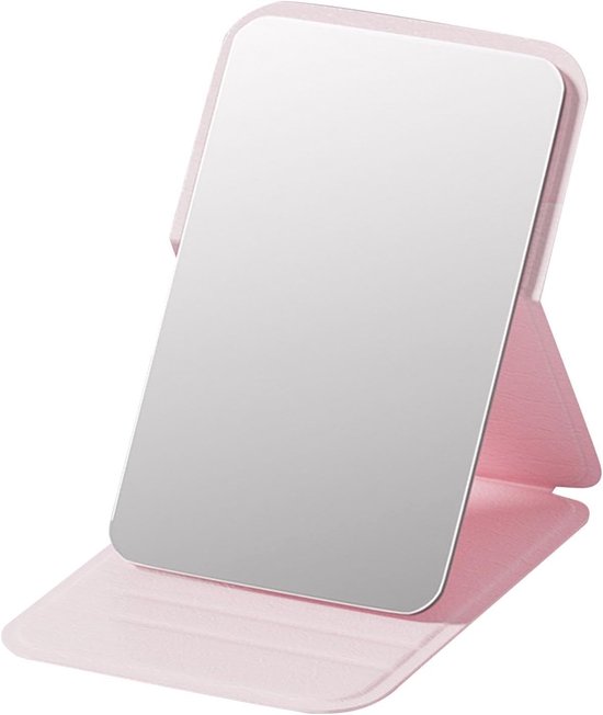 Frameless High Definition Makeup Mirror - Foldable Travel Mirror - Portable Makeup Mirror with Soft PU Leather Cover - Suitable for Bedroom, Bathroom & Travel（Pink） - Image 1