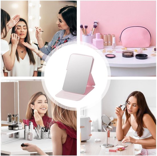 Frameless High Definition Makeup Mirror - Foldable Travel Mirror - Portable Makeup Mirror with Soft PU Leather Cover - Suitable for Bedroom, Bathroom & Travel（Pink） - Image 4