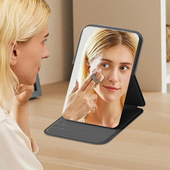 High Definition Frameless Makeup Mirror - Foldable Travel Mirror - Portable Makeup Mirror with Soft PU Leather Cover - Suitable for Bedroom, Bathroom & Travel（Black） - Image 3