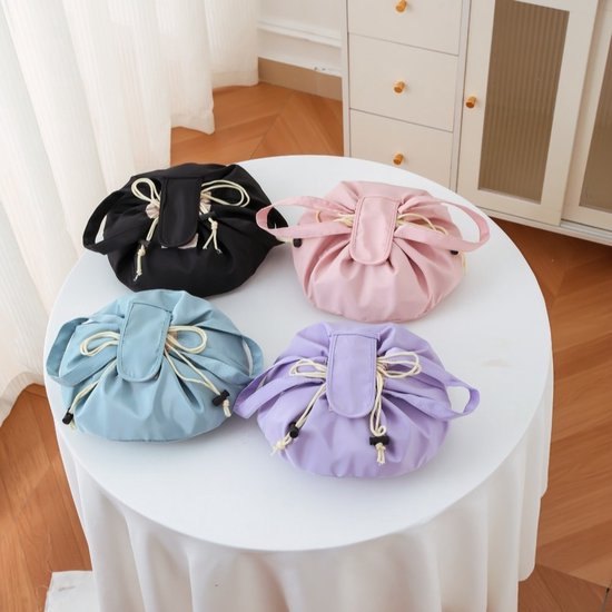 Foldable Drawstring Makeup Bag - Multifunctional Portable Travel Storage Bag for Cosmetics, Toiletry Bags & Accessories, Compact Durable Fabric Bag for Living Room, Shower Table & Travel（Pink） - Image 5