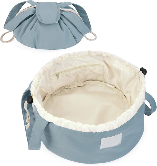 Foldable Drawstring Makeup Bag - Multifunctional Portable Travel Storage Bag for Cosmetics, Toiletry Bags & Accessories, Compact Durable Fabric Bag for Living Room, Shower Table & Travel（Blue） - Image 1