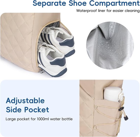 Tennis Bag – Extra Large Sports Bag with Shoe Compartment – Suitable for 2-4 Rackets – Waterproof and Lightweight – Unisex（Beige） - Image 6