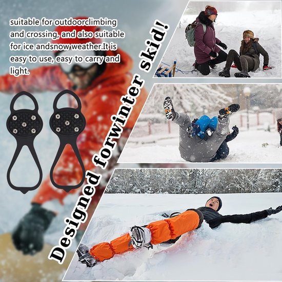 Non-slip sole for snow boots - 4 pairs - Safe walking on ice and snow - Suitable for size M (34-40) - Non-slip studs - Suitable for winter walking, hiking, jogging, strolling and mountaineering - Image 2