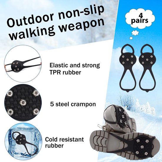 Snow boots with non-slip soles - Set of 4 - Safe walking on icy and snowy roads - Suitable for size L (35-45) - Non-slip studs - Suitable for winter walking, hiking, jogging, strolling and mountaineering - Image 2
