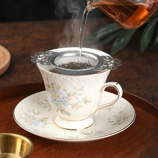 Tea Strainer - 2-piece set - Stainless steel tea infuser - Tea steeper with handle and drip cup - 6.5 cm - Mesh tea filter - Image 4