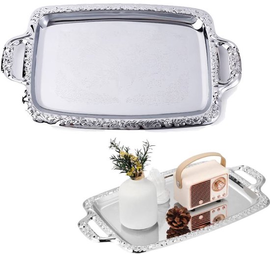 Tray - Stainless steel tray - Snack and fruit bowl for the desk - Rectangular storage tray - Suitable for footstools, coffee tables and rectangular stainless steel trays - Image 1