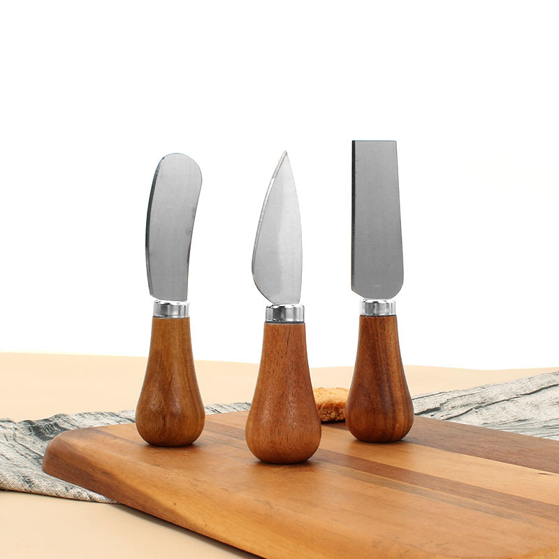 Cheese Knives Set – Portable for Picnic, 4.9 Inches with Wooden Handle, Silver, Set of 6 - Image 3