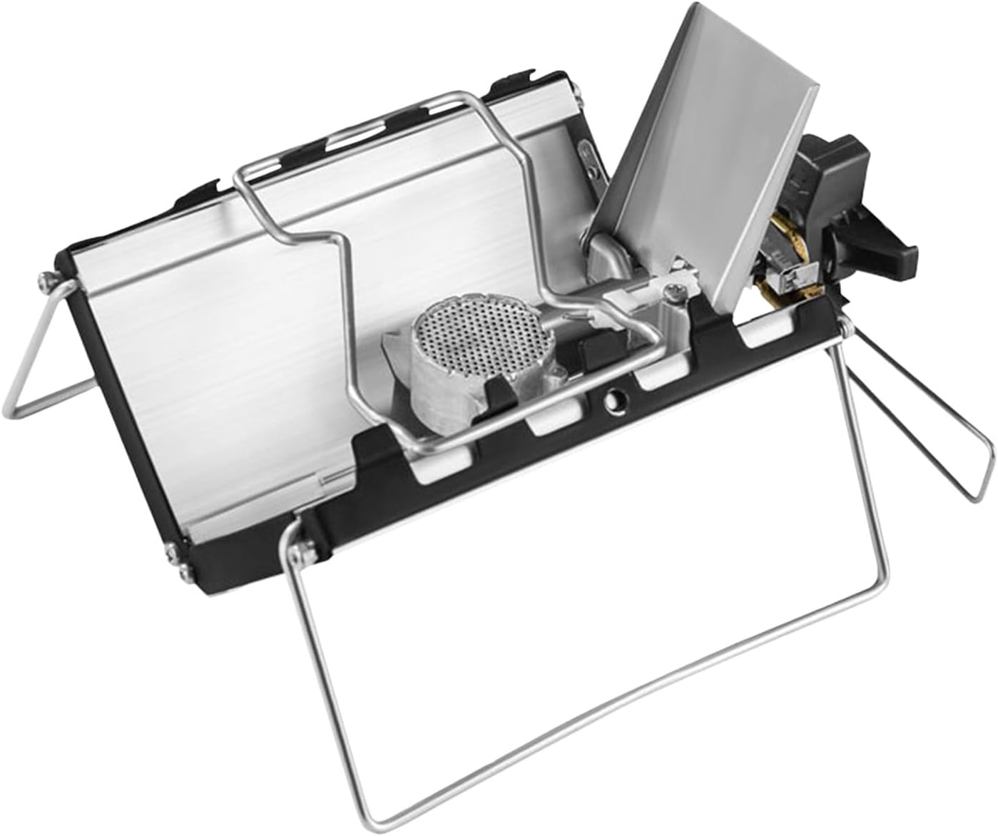 Camping stove - Portable and foldable - Camping cooking - 2600W - Three-sided windproof - Heat-resistant material - Silver - Image 1