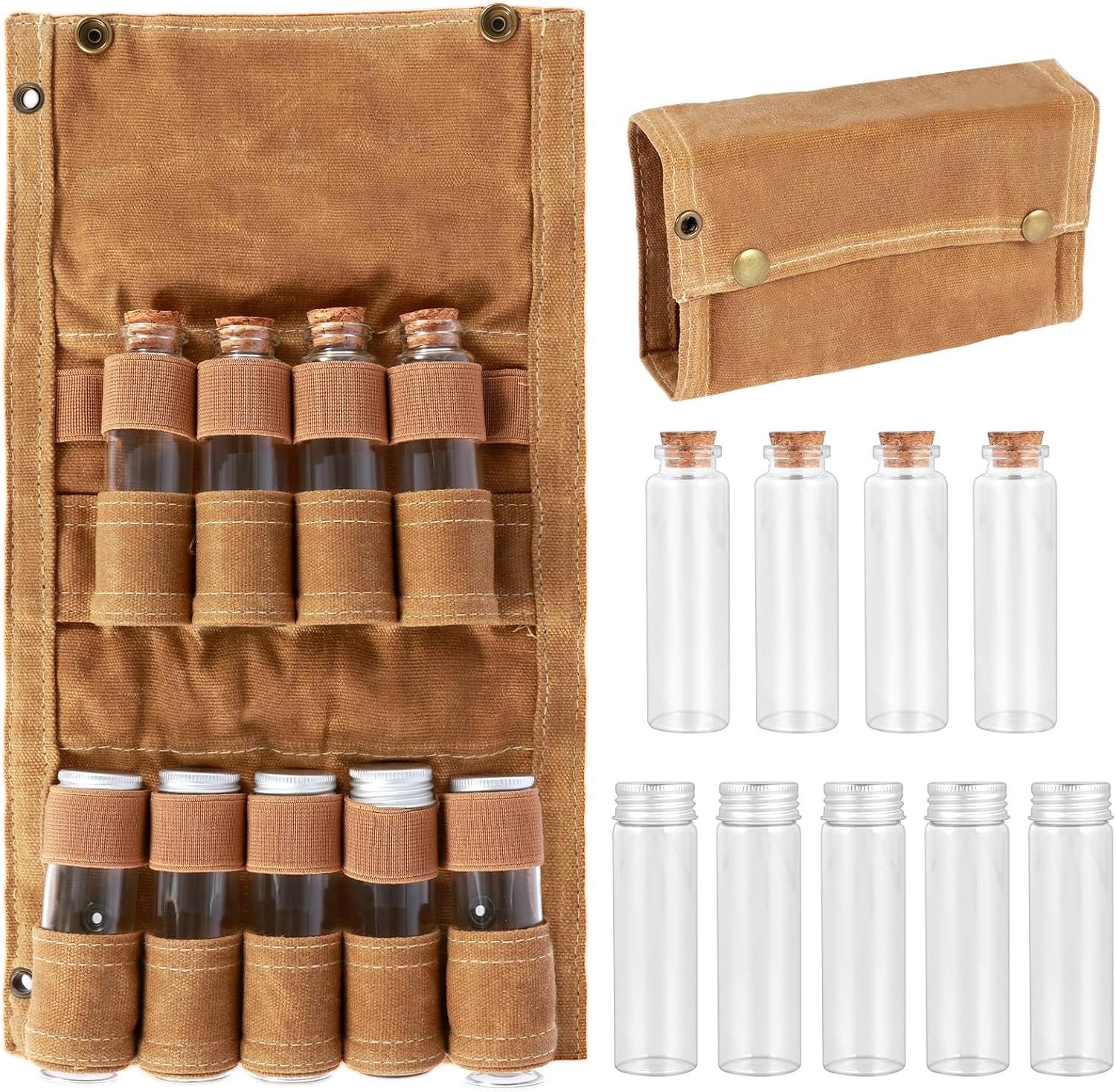 Camping Spice Set - Waterproof - 9 Spice Tins with Canvas Storage Bag and Hanging Hole - Image 1