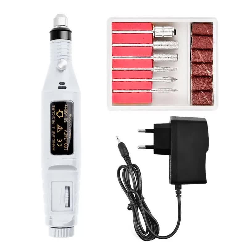 Professional Mini Electric Nail Drill - Nail File Set with 6 Attachments 1 Piece White - Image 1
