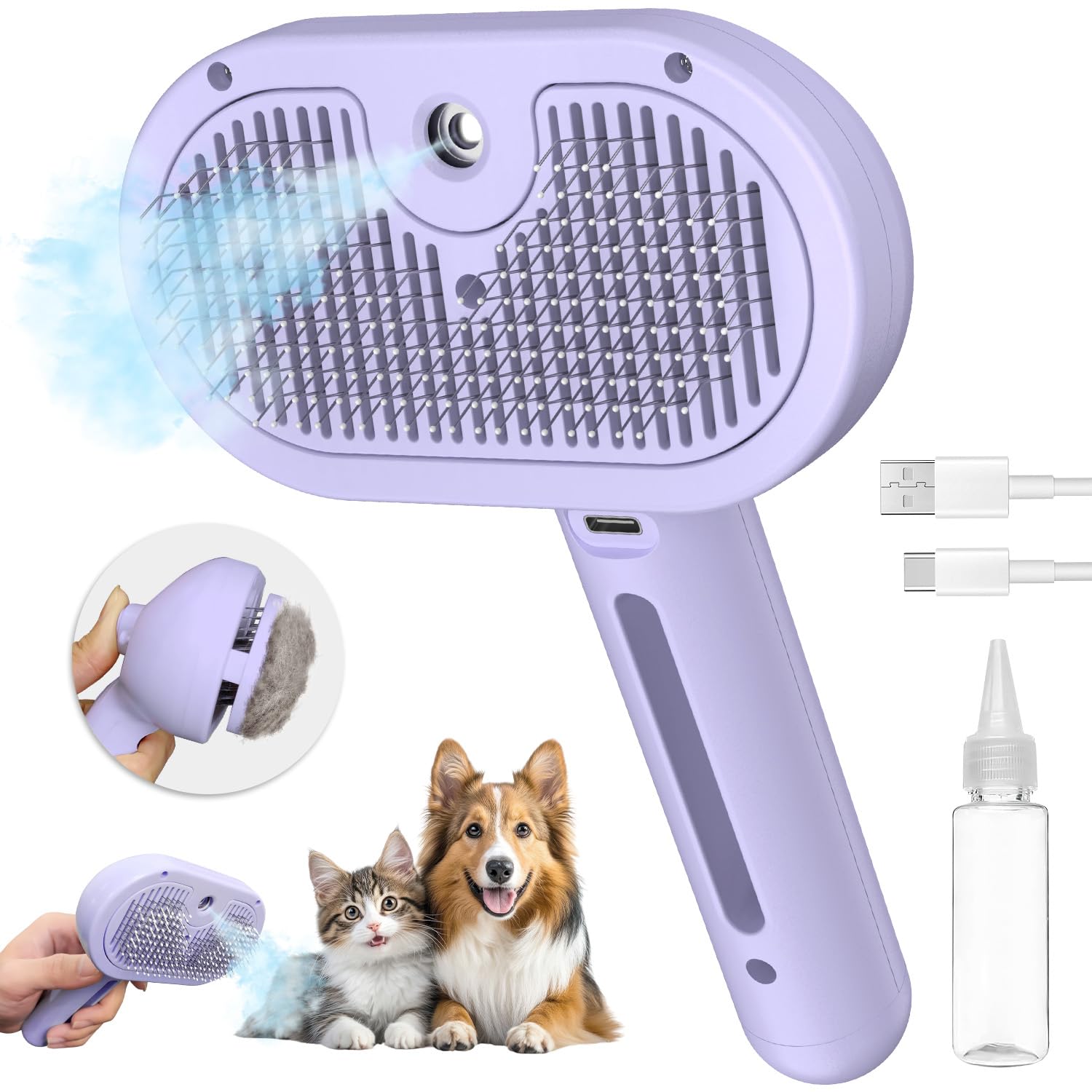 Self-Cleaning Brush - Antistatic - Pet - 3-in-1 - Purple - 1st - Image 1