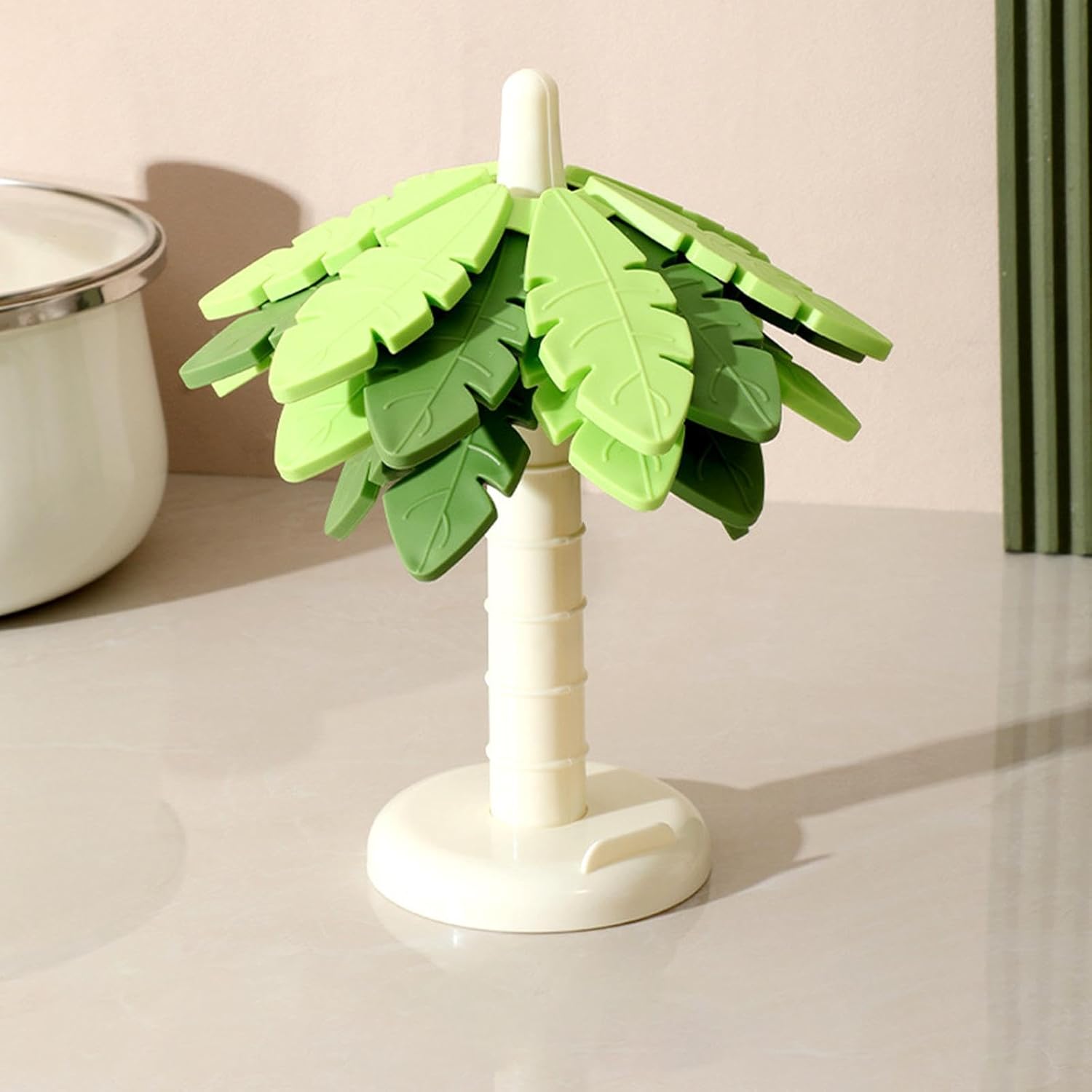 Silicone Coasters - Anti-Scald and Non-Slip - Set of 4 Tree-Shaped Holders with Phone Holder - Green - Image 3