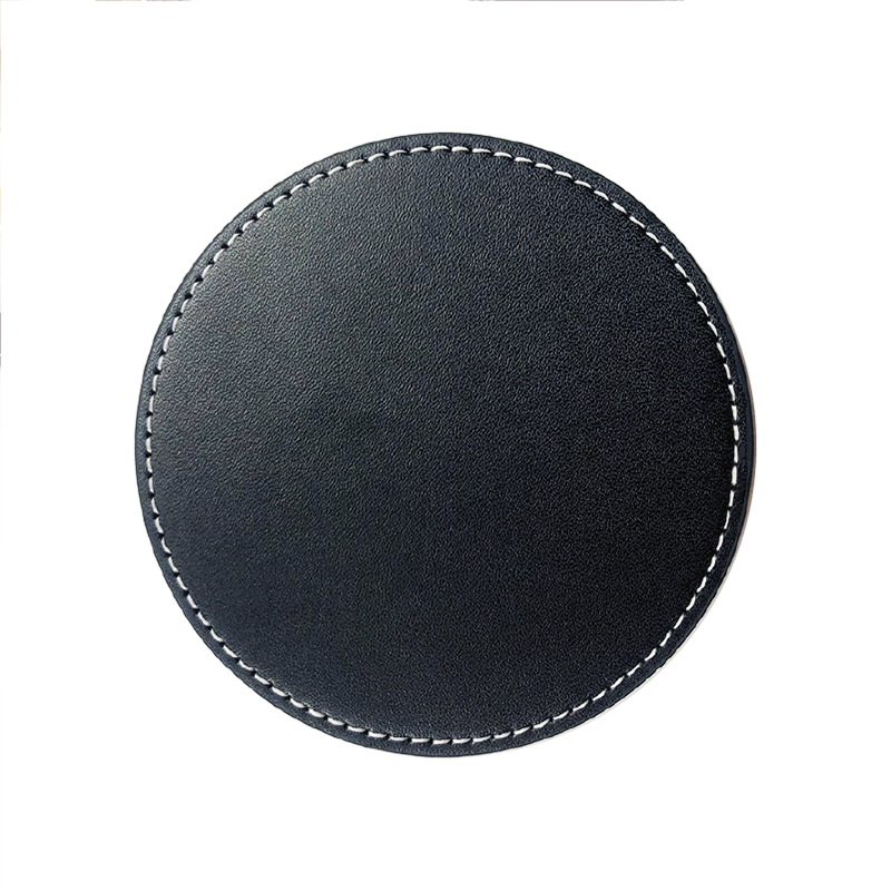 Coaster set - Leather coaster set with storage box - Black - 5 pieces - Image 1