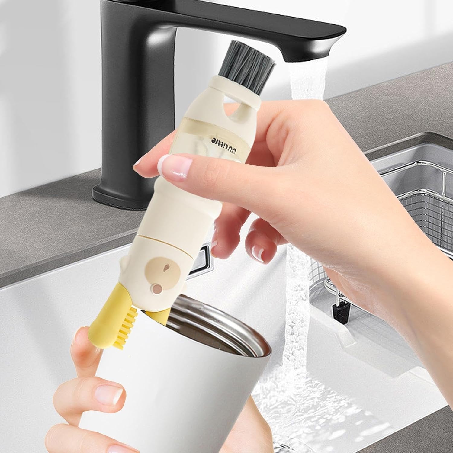 Bottle brush - bottle brush - cleaning brush - 5-in-1 brush head and bottle brush - multifunctional tool for cleaning water bottles - Image 2