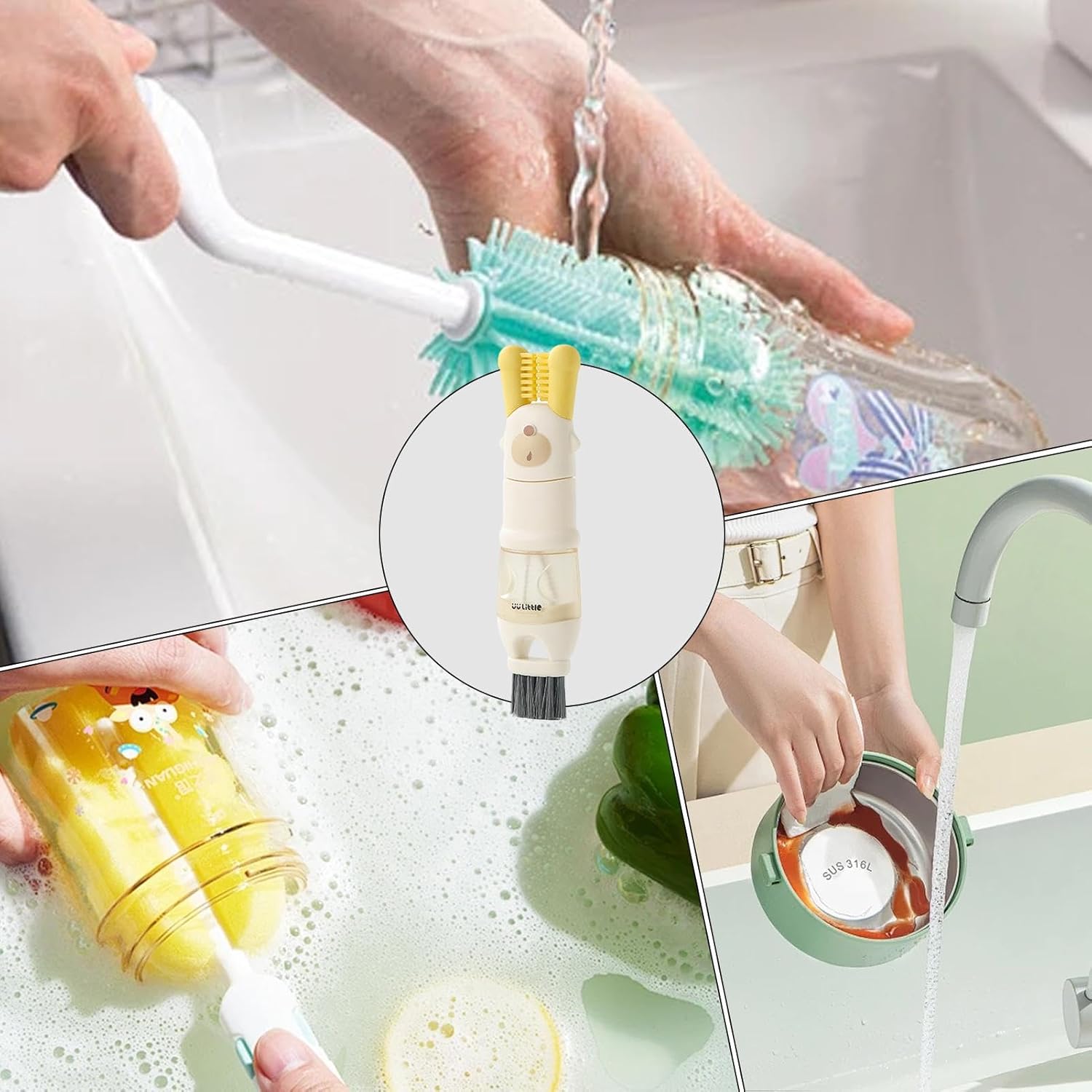 Bottle brush - bottle brush - cleaning brush - 5-in-1 brush head and bottle brush - multifunctional tool for cleaning water bottles - Image 4