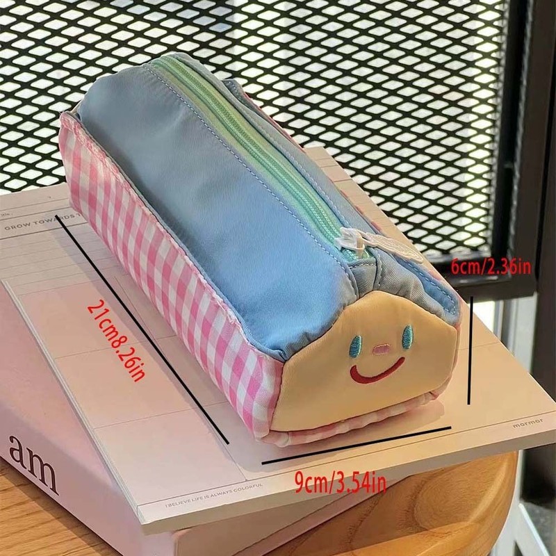 Pencil Case - Large Capacity - Cute and Lovely - Pink Check - 1 Piece - Image 4