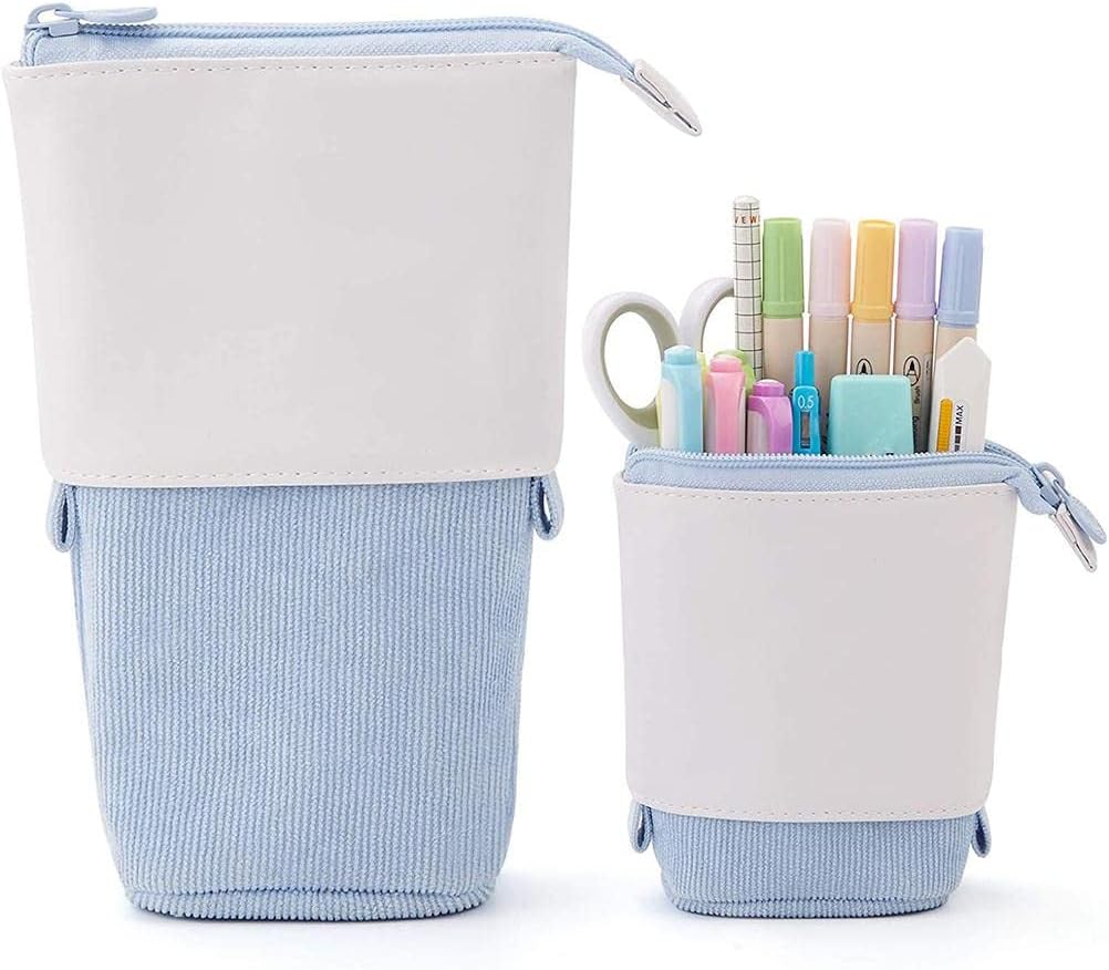 Pencil Case-Telescopic Pen Holder-Large Capacity-Light Blue-1 Piece - Image 1