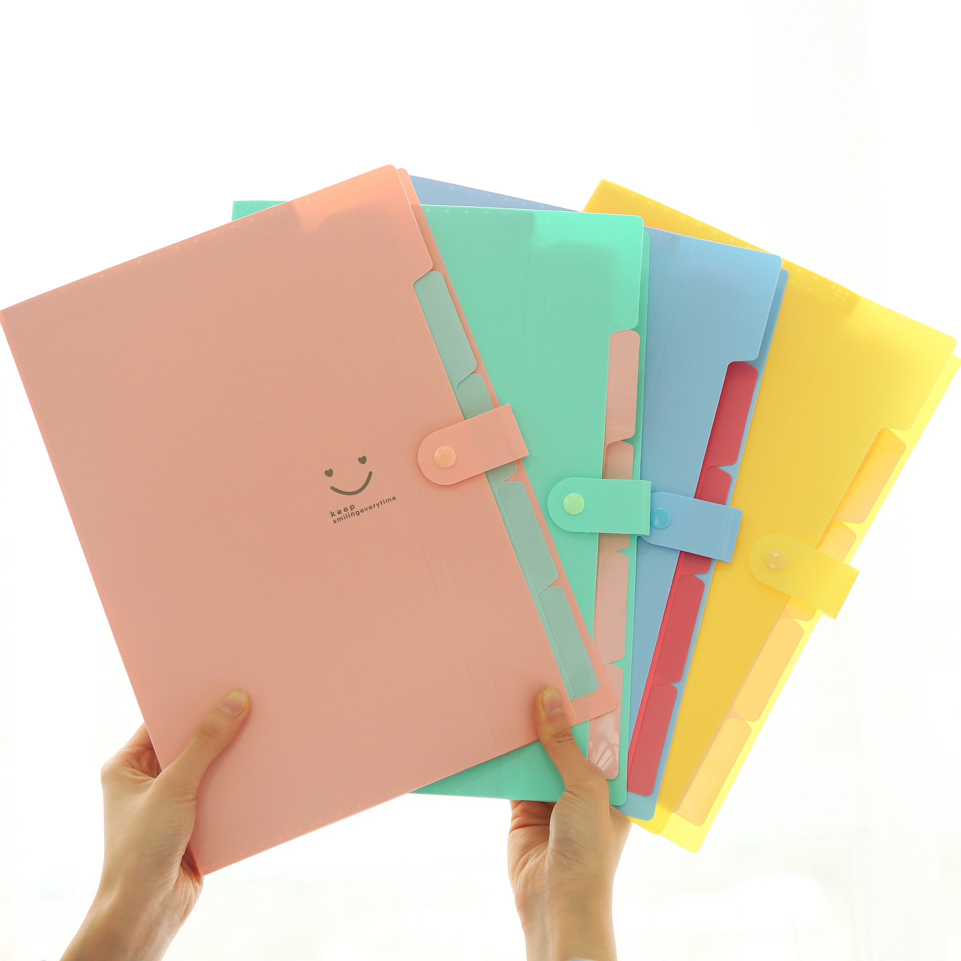 Folders - Snap closure - Accordion style - 5 compartments - Smiley face - 4 pieces - Image 1