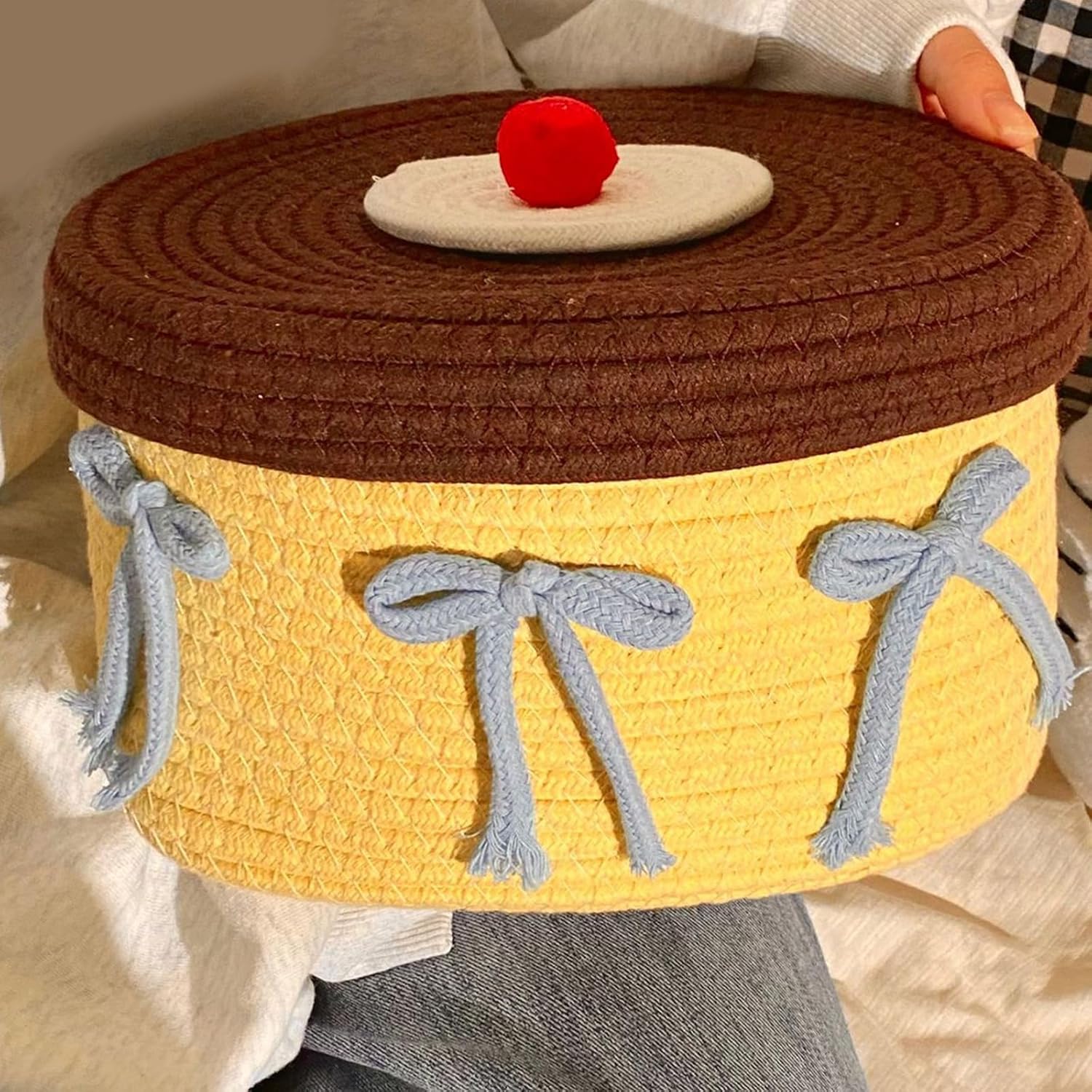Storage Basket - Woven Cotton - Dustproof Desk Ornaments - 1 Pack - Image 4