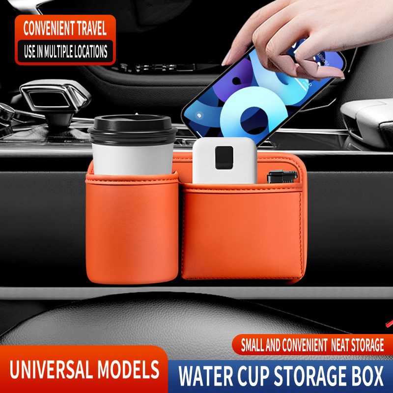 Car Key Box - Handy Bottle Holder for the Back Seat - Car Interior Accessory for Campers and Trucks - Orange - Leather - Image 2