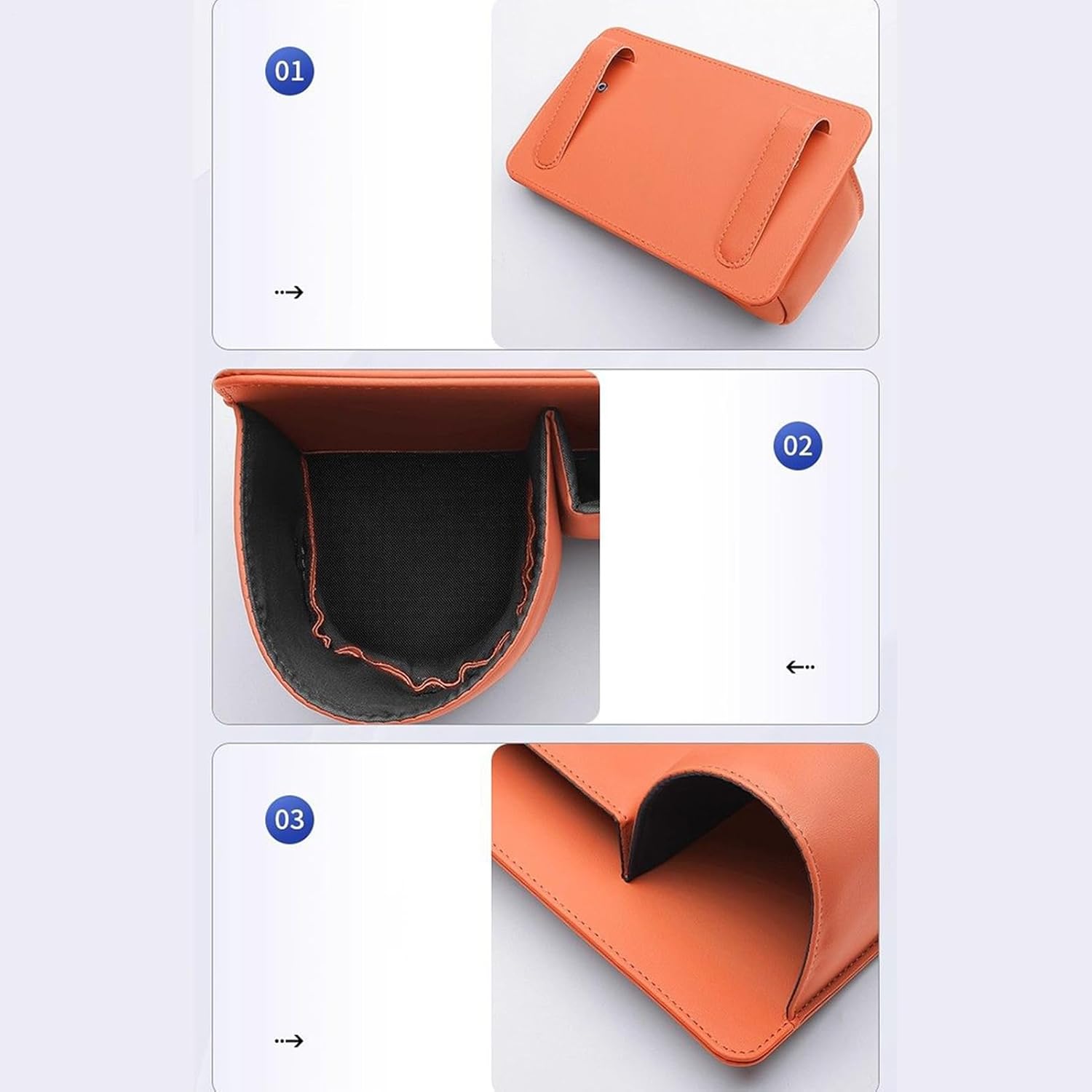 Car Key Box - Handy Bottle Holder for the Back Seat - Car Interior Accessory for Campers and Trucks - Orange - Leather - Image 3