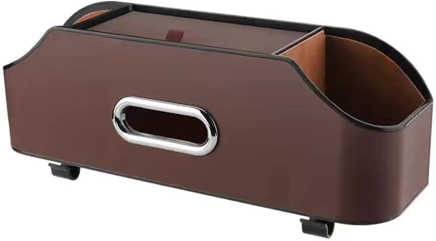 Car Key Box - Car Tissue Box - Includes 2 Cup Holders - Includes Hook - PU Leather - Waterproof, Dirt-Repellent and Wear-Resistant - Easy to Install, Accessory Storage - Can Hang Garbage Bags - Brown - Image 1