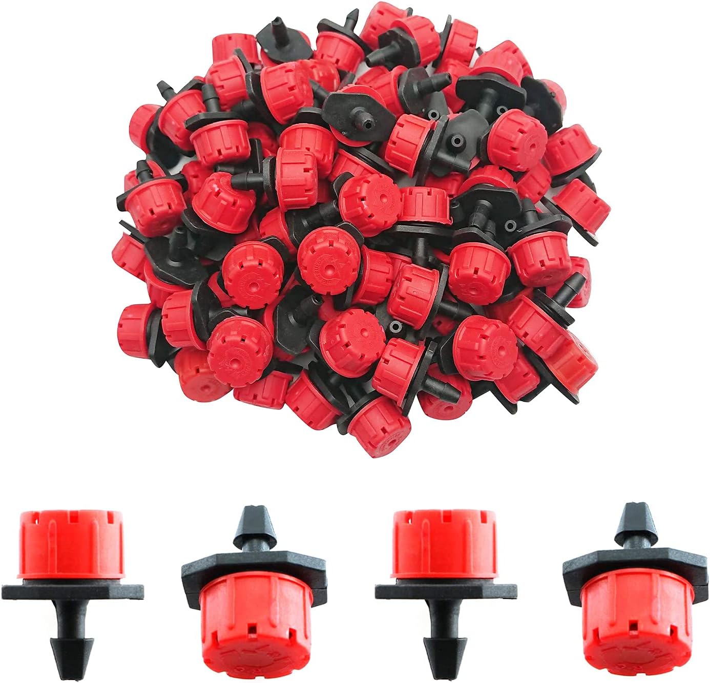 Drip Irrigation Emitters 50 Pieces Irrigation Drippers 360 Degree System Emitters Sprinklers Drip Irrigation 1/4 Inch Pipe Gardening (Red) - Image 1