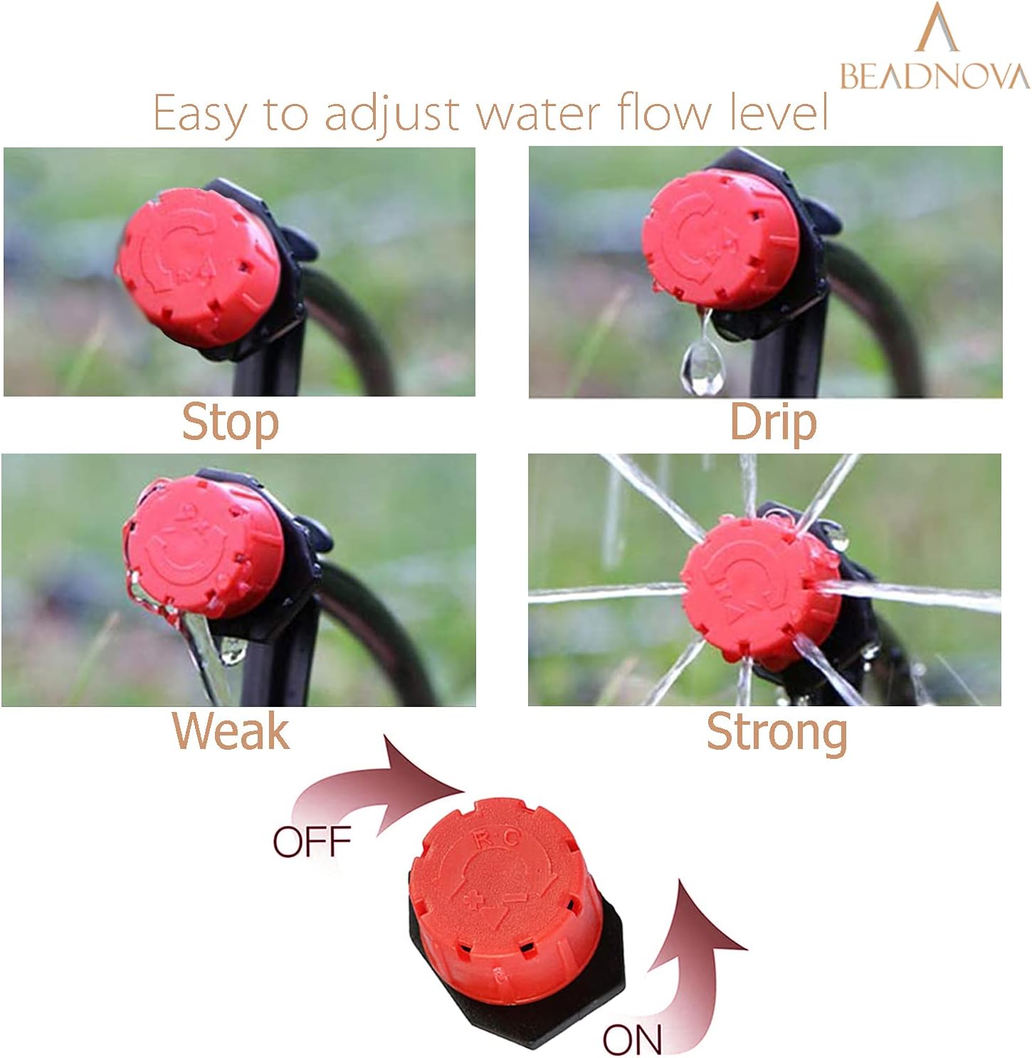 Drip Irrigation Emitters 50 Pieces Irrigation Drippers 360 Degree System Emitters Sprinklers Drip Irrigation 1/4 Inch Pipe Gardening (Red) - Image 4