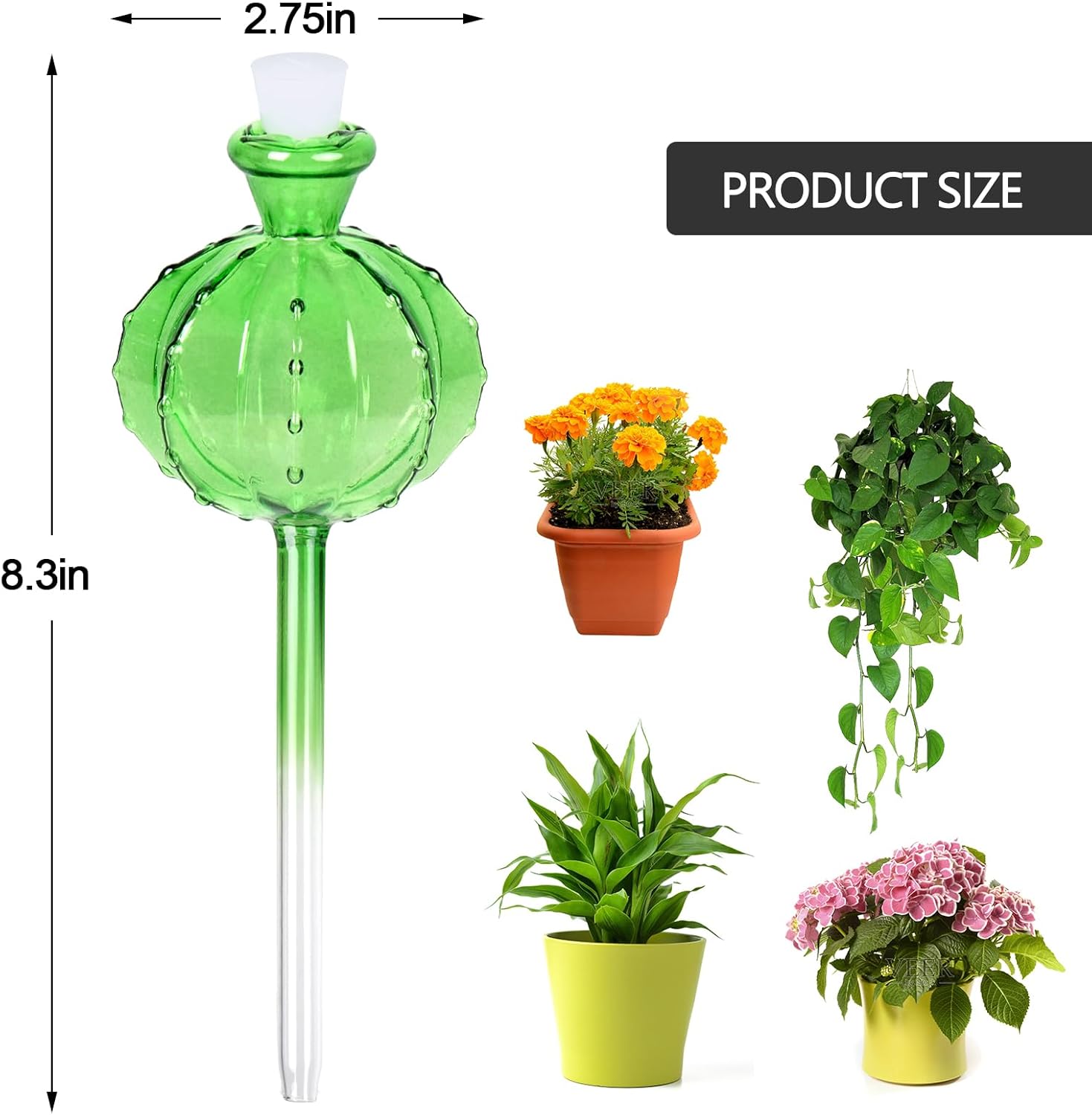 Self-watering planter. Watering devices for plants. Watering bulbs for plants. 4 plant watering bulbs. Green, cactus-shaped, self-watering bulbs, medium-sized. Gifts for plant lovers. - Image 2