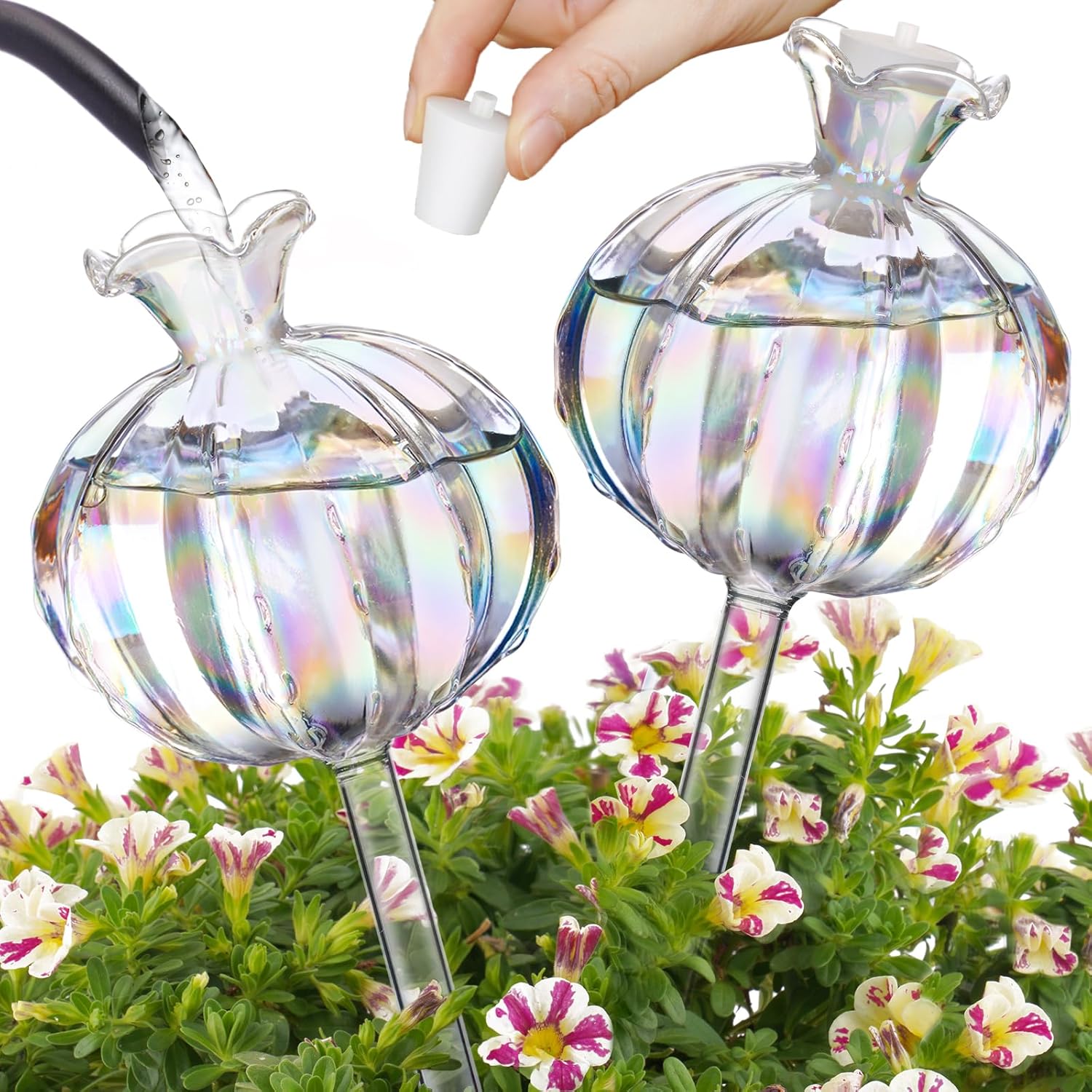 Large Plant Watering Balls (2-Pack), Iridescent Glass Cactus Self-Watering Globe, Glass Watering Device for Potted Plants - 4.7 oz/140 ml Capacity, Automatic Irrigation System, Cute Garden Gift - Image 1