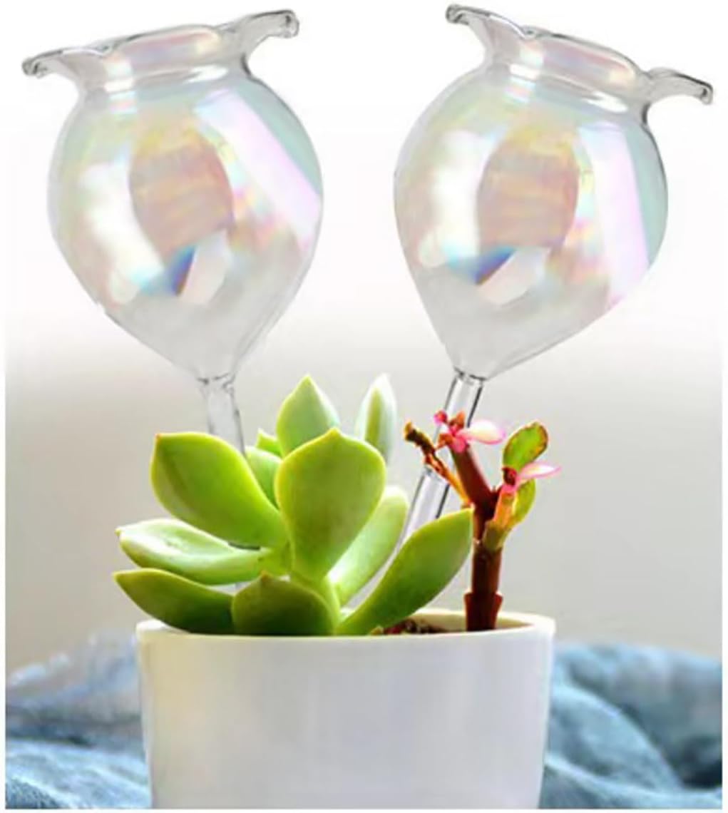 Plant Watering Balls Self-Watering Spikes Hand-Blown Laser Colorful Glass Plant Watering Balls Devices for Indoor & Outdoor Fill from Top 2 Stripe Flower Shape - Image 1