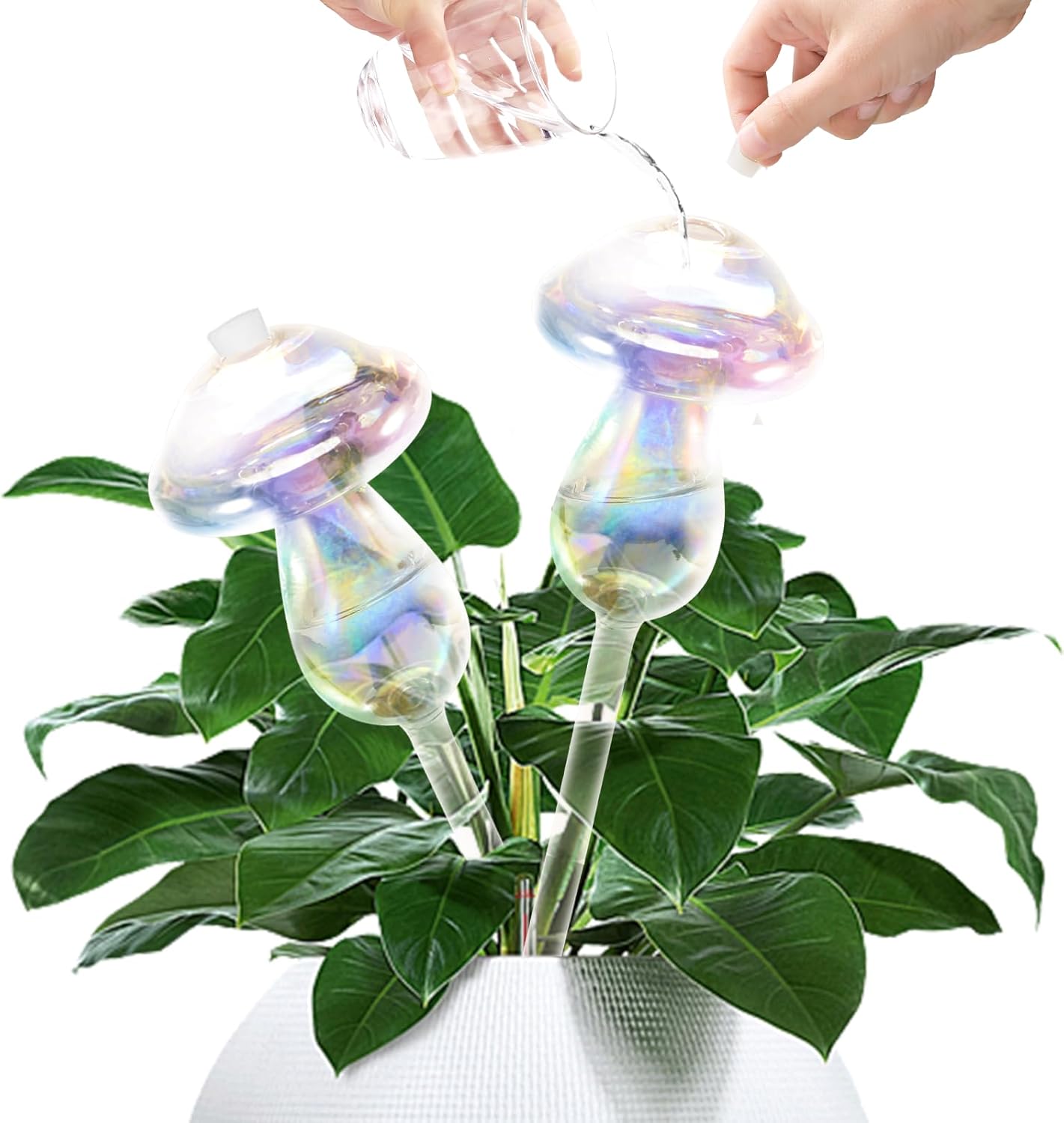 Plant Watering Balls - 2 Pack Self-Watering Planter Inserts, Plant Watering Devices, Glass Watering Balls for Houseplants, Mushroom Watering Balls, Top-Fill Watering Systems - Image 1