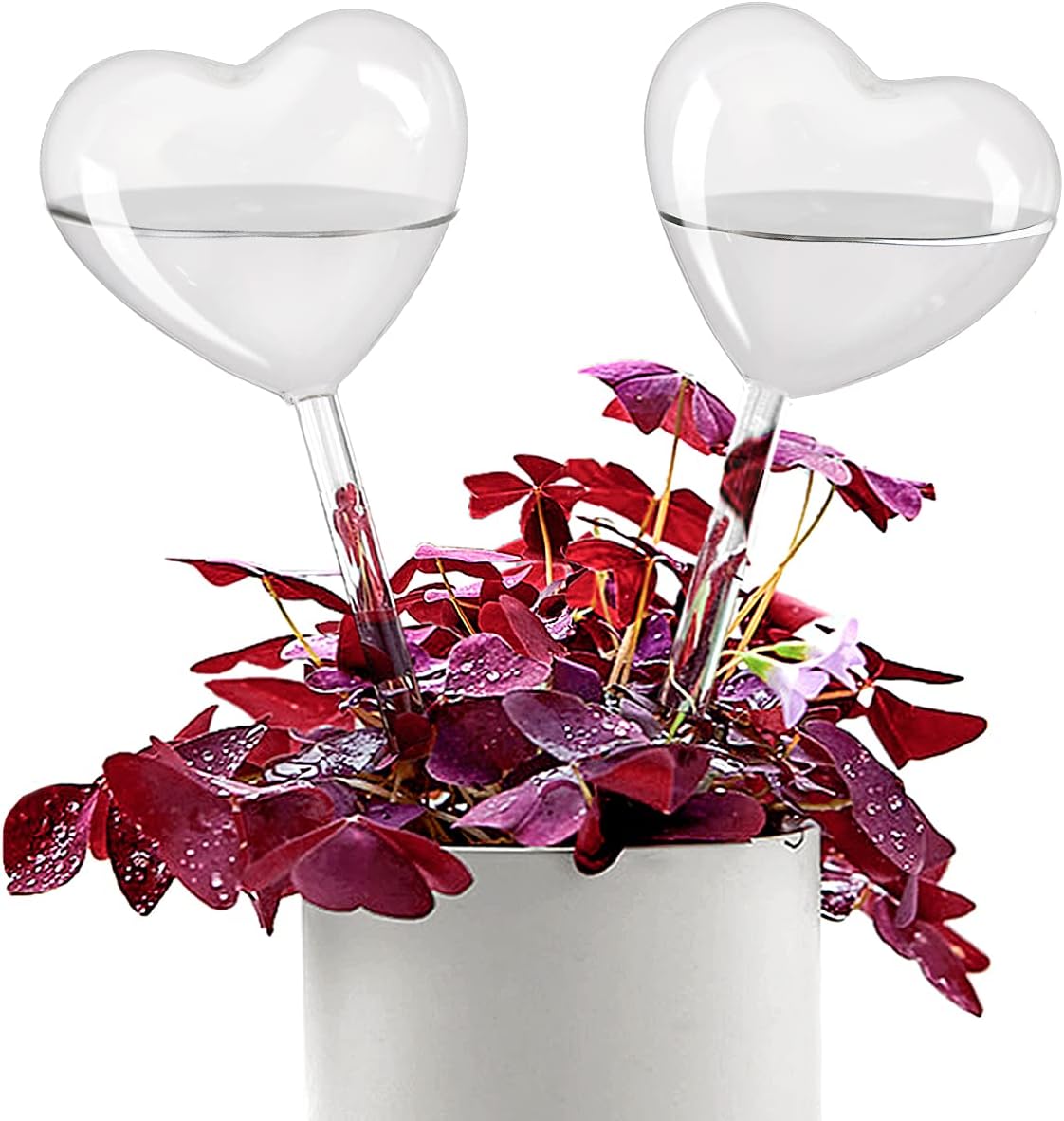 Self-watering plant watering balls, hand-blown glass plant watering balls, watering balls for indoor and outdoor plants, 2 hearts - Image 1