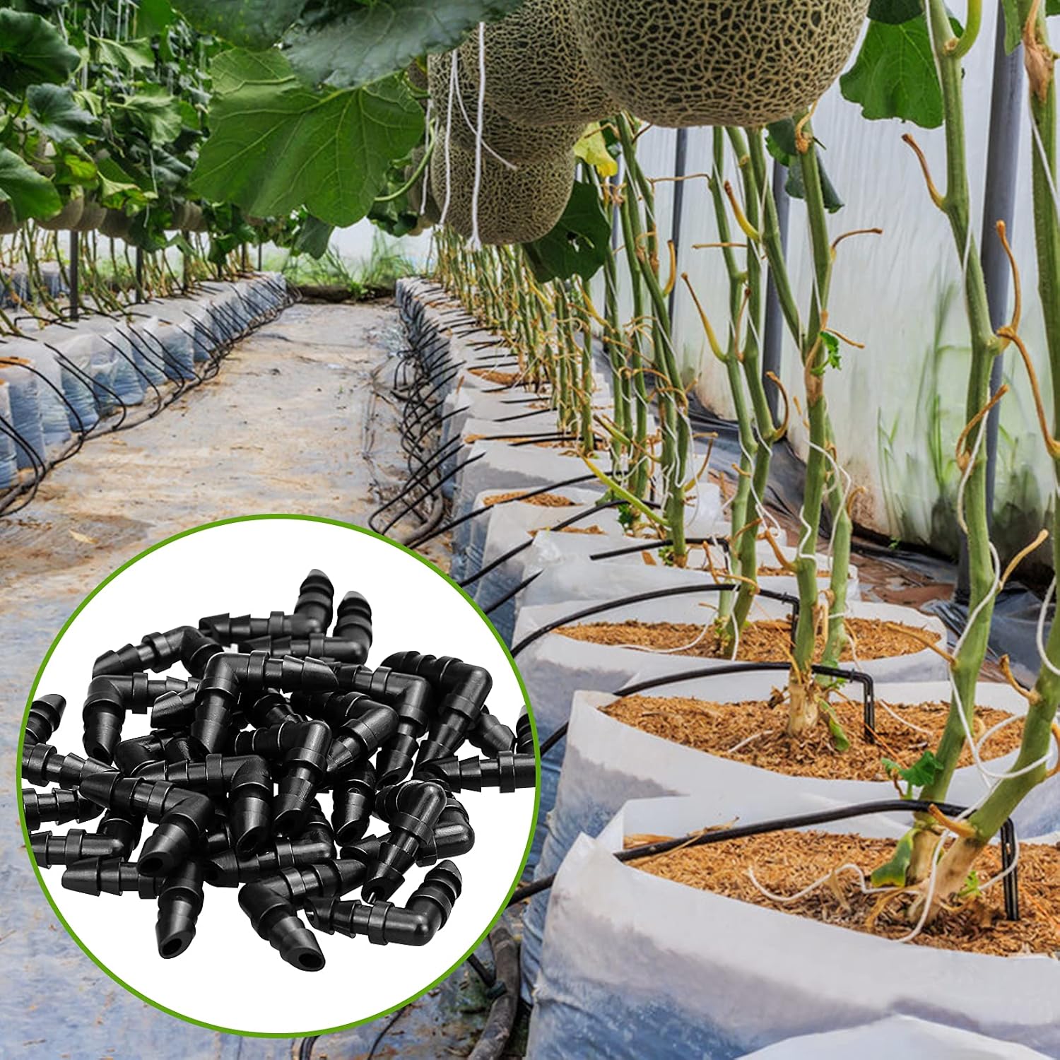 50 pieces drip irrigation 1/4' barb elbow fittings, barb connectors fit universal 1/4 inch hoses, irrigation elbow for sprinkler system - Image 5