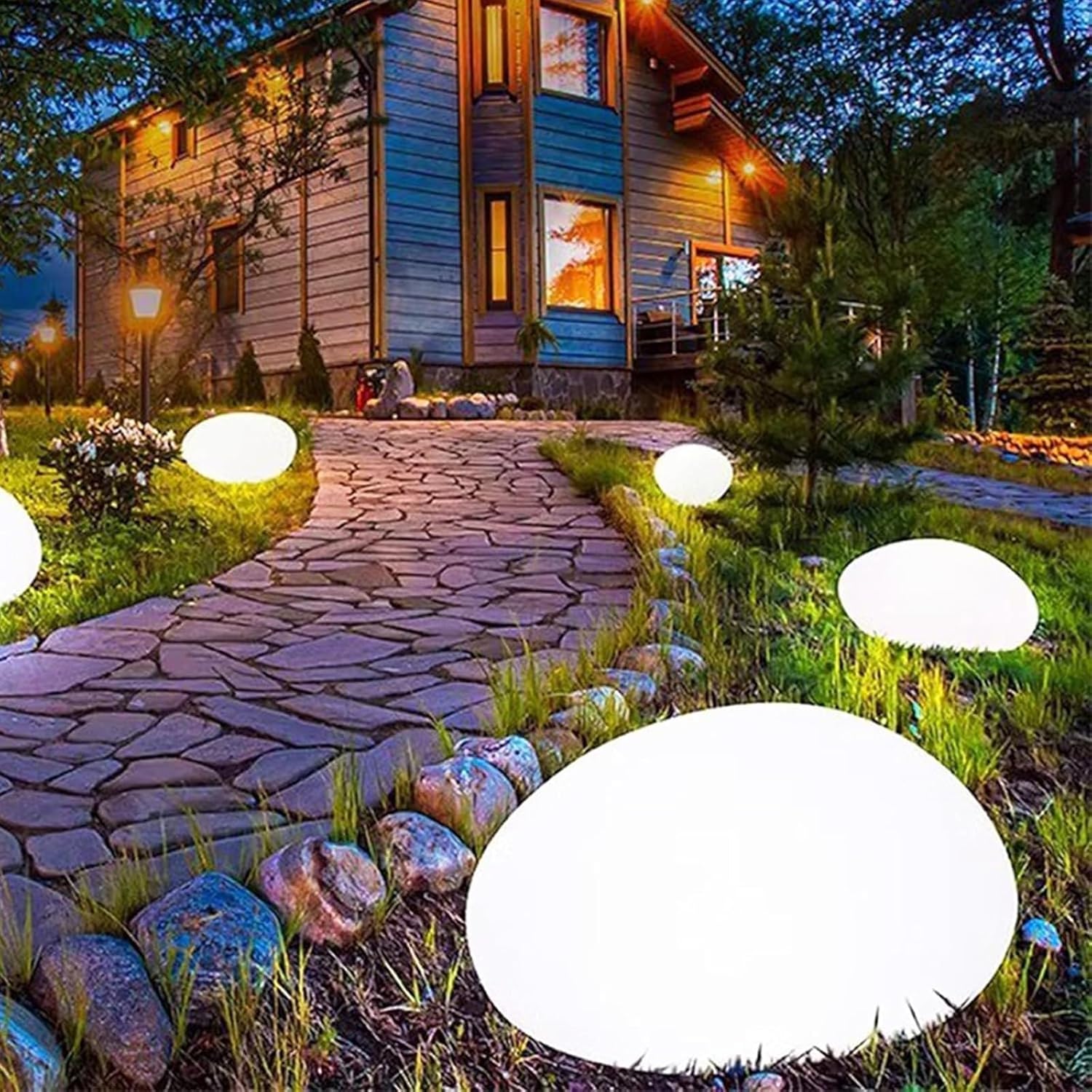 Solar Garden Light Outdoor Glow Cobblestone Shape Lamp Garden Decor Light - White & RGB Light Waterproof Landscape Night Light for Lawn/Patio/Path 1 pc. - Image 1