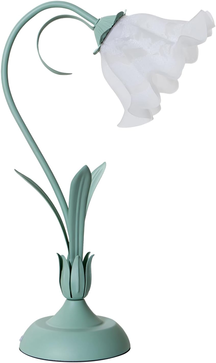Green glass table lamp, flower table lamp, modern flower shape, metal top with glass lampshade, bedside table, desk lamp for bedroom, girl's room, living room, bedroom, office (green) - Image 1
