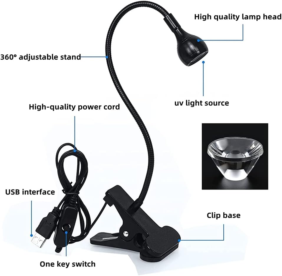 Mini UV Lamp for Gel Nails, LED Curing Lamp with Flexible Gooseneck and Clamp, 3W Portable Small Manicure UV Lamp, Nail Dryer for Curing Resin Nail Art. - Image 3
