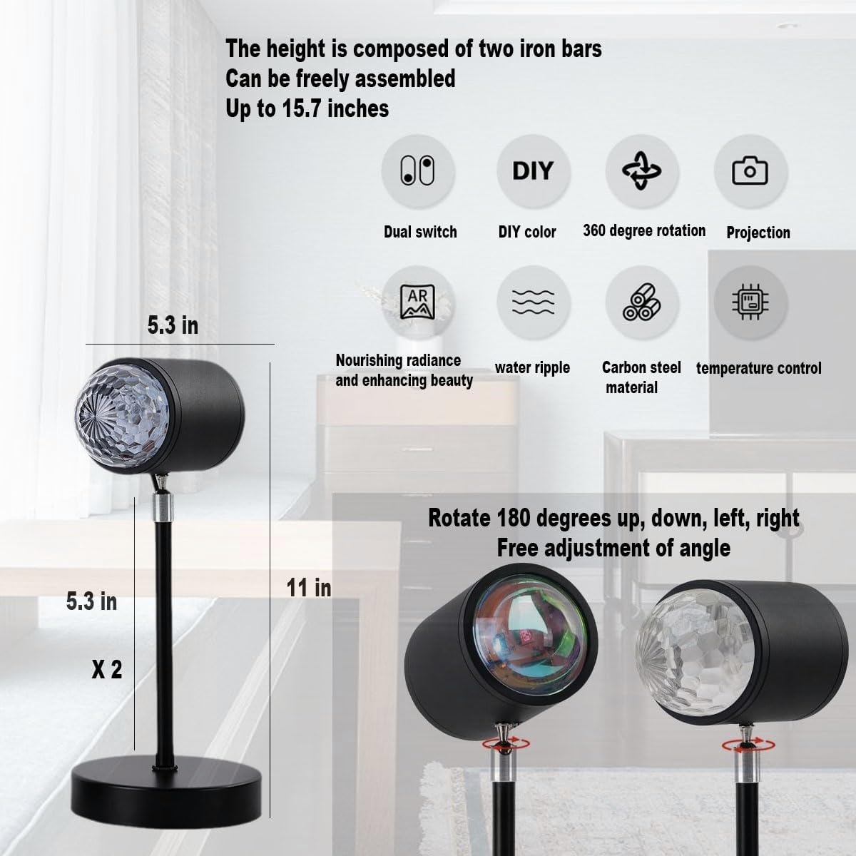 Water Ripple Lamp Sunset Lamp 2-in-1 3D Projector LED Light Sunset Ocean Light Project USB Powered Night Light 360° Rotation Button Control for Bedroom Photography Festive Atmosphere - Image 1