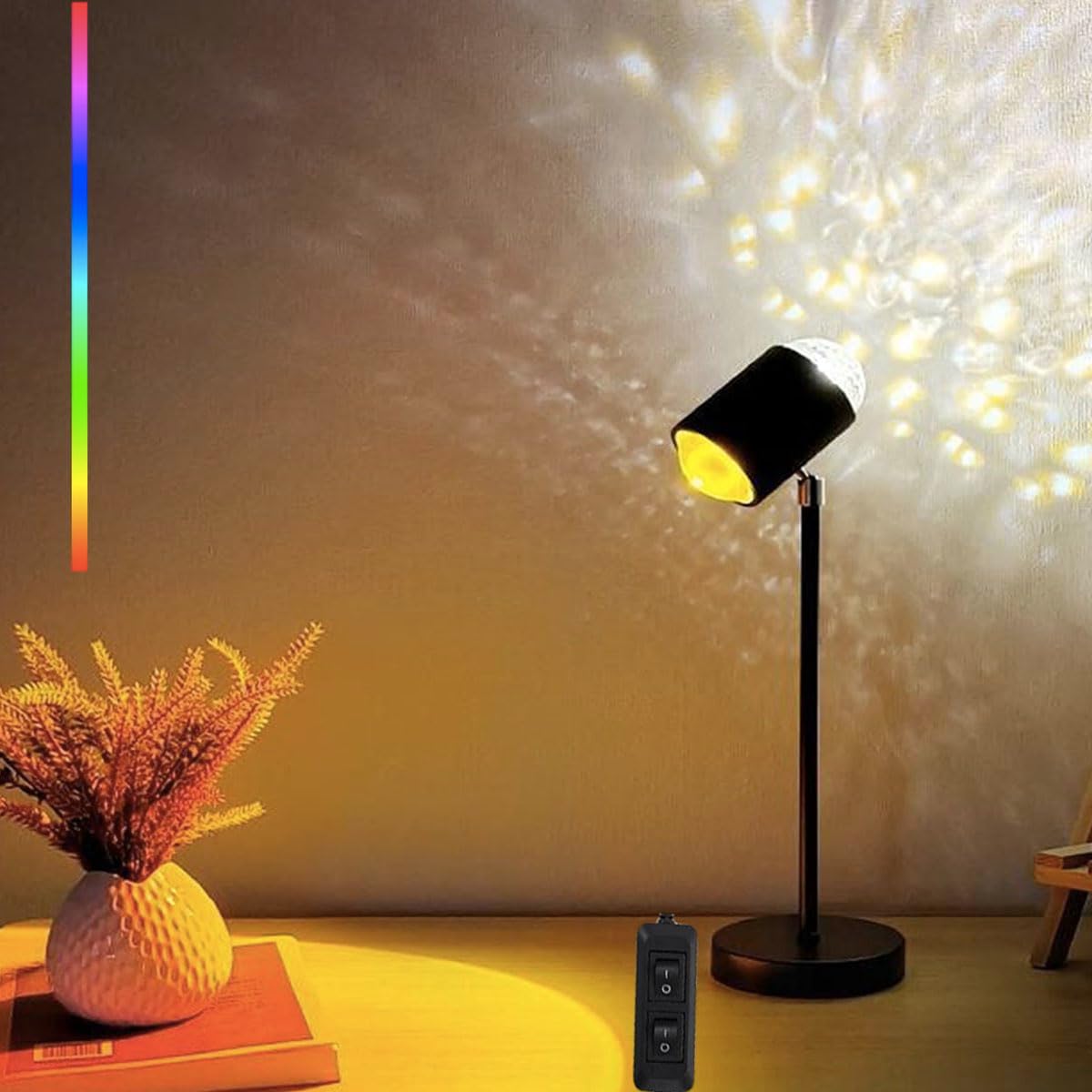 Water Ripple Lamp Sunset Lamp 2-in-1 3D Projector LED Light Sunset Ocean Light Project USB Powered Night Light 360° Rotation Button Control for Bedroom Photography Festive Atmosphere - Image 3