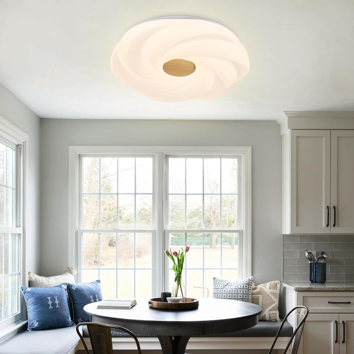 LED recessed ceiling light, 48W dimmable flower shape ceiling lamp, 14.8 inch 3 CCT, close to the ceiling, suitable for bedroom, hallway, living room, - Image 1