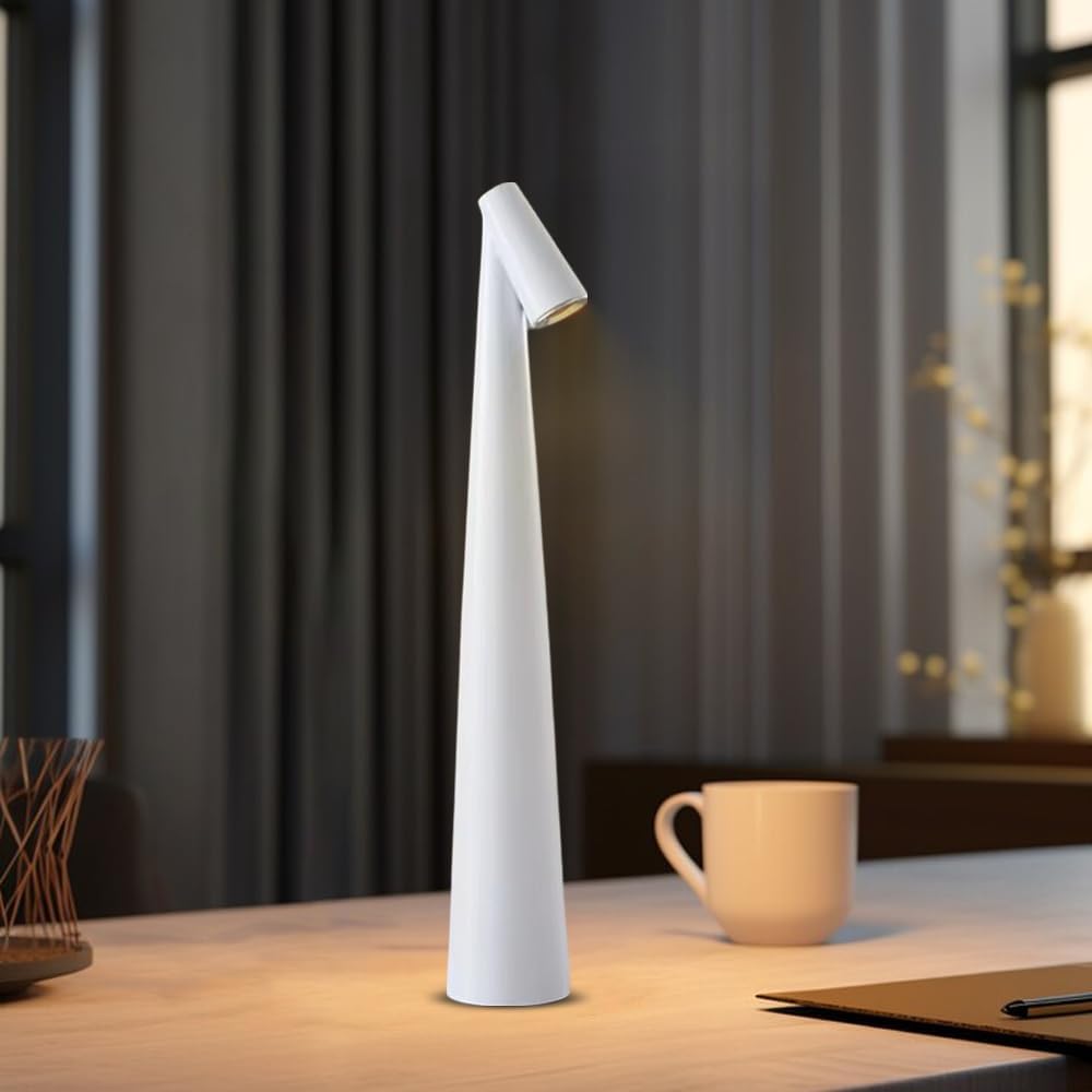 Portable LED Table Lamp with Touch Sensor, Metal Desk Lamp with 3 Brightness Levels, Rechargeable Night Light with 3 Colors Touch Control for Bedside and Dining Room (White) - Image 1