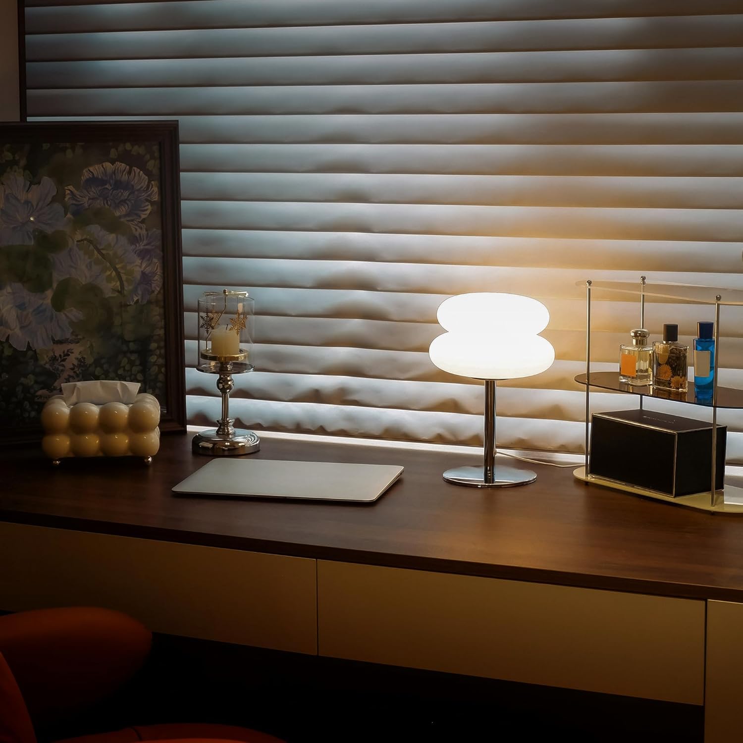 White mushroom lamp, mid-century modern bedside lamp, dimmable retro egg tart bedside lamps, atmospheric home lighting, cute bedroom and living room lamps (no glass) - Image 5