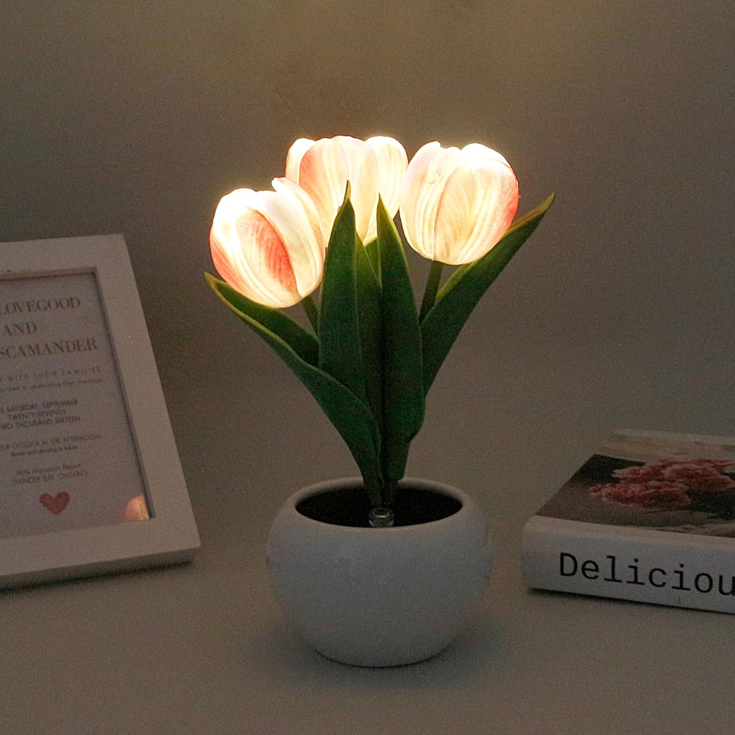 Tulip night light, rechargeable LED night lamp, floral table lamp for bedroom living room birthday party desktop home decoration - Image 4
